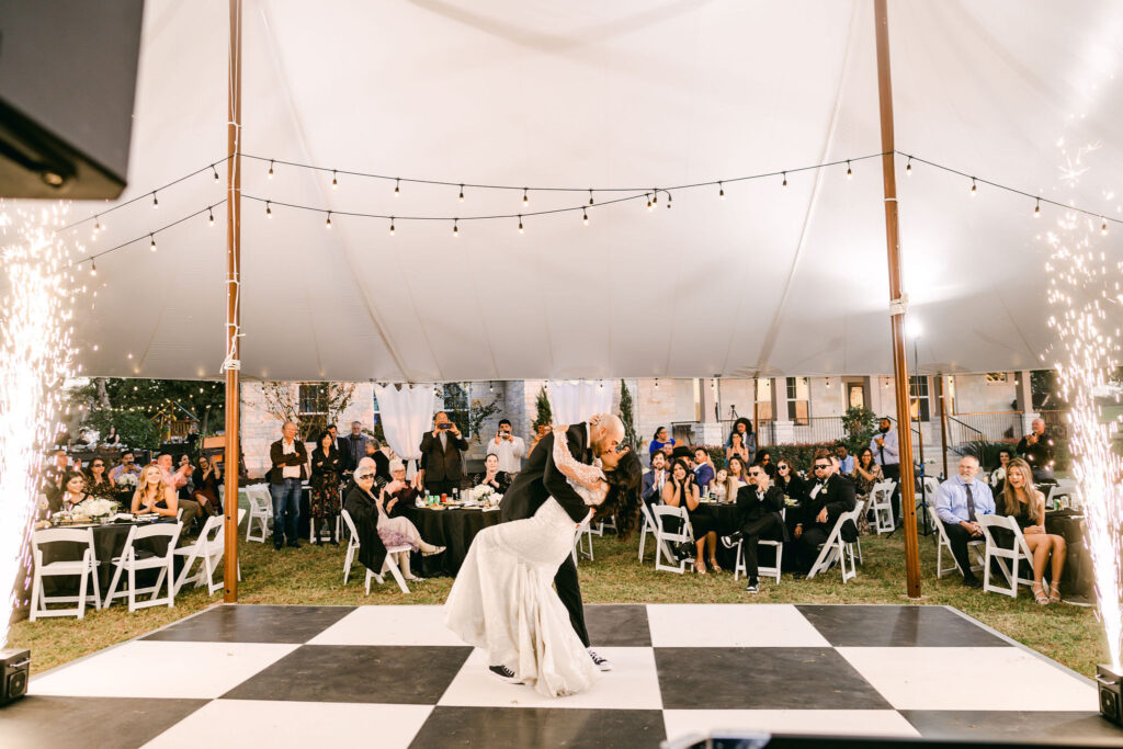 First-dance-fireworks-lights-bride-groom-Austin